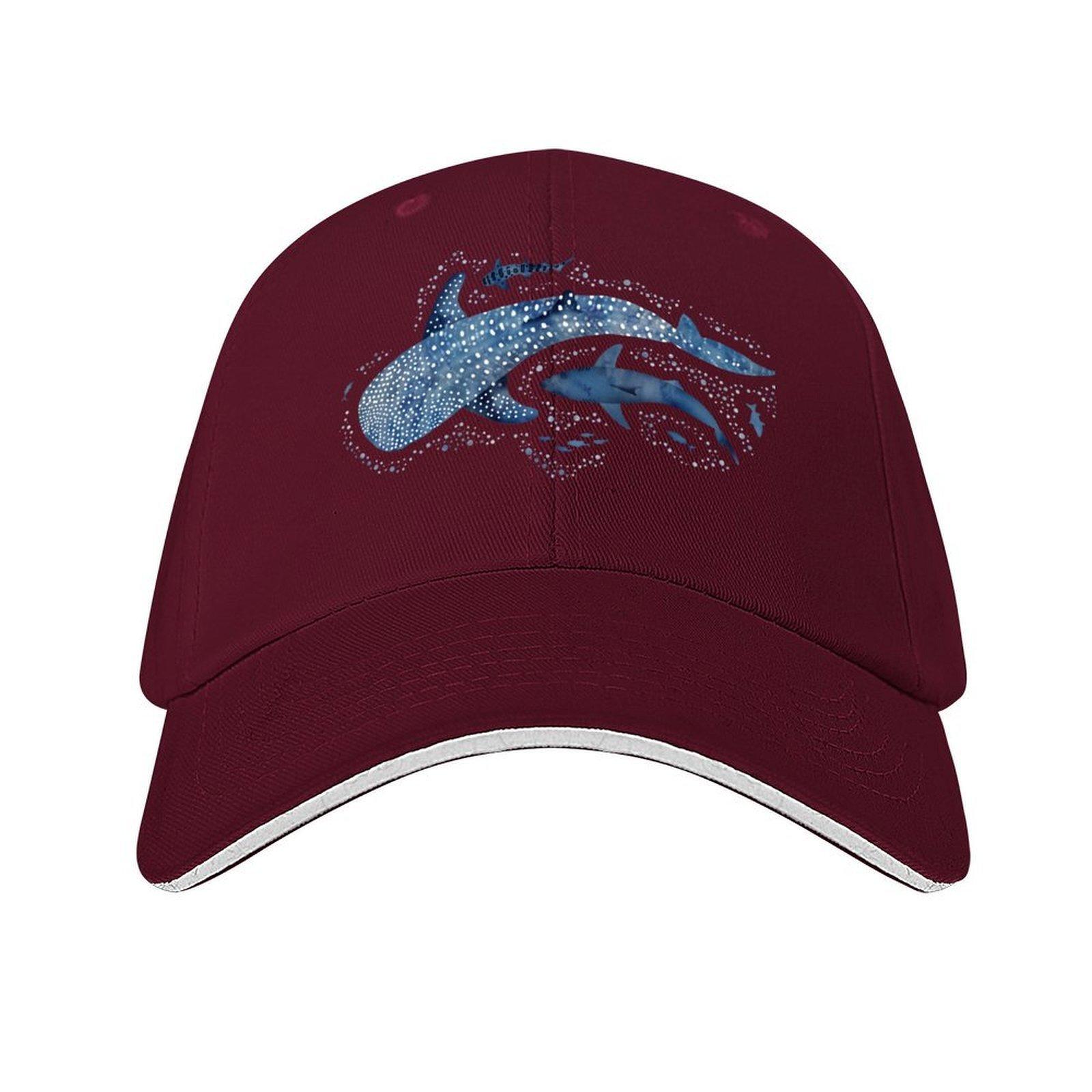 Monochrome blue watercolour shark ocean on white Baseball Cap New In The Hat Custom Cap Military Cap Unisex Designer Unisex Womens
