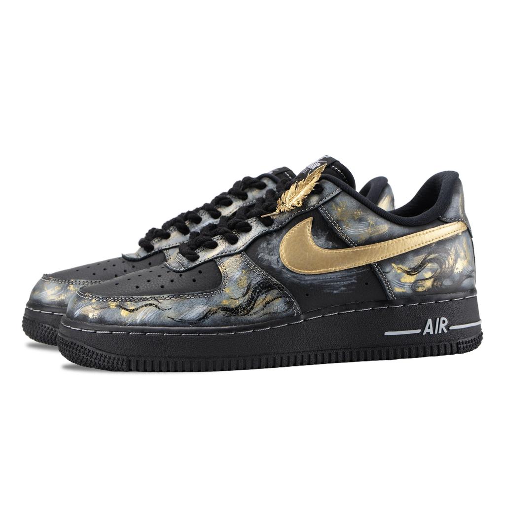 Nike Air Force 1 Amber Gold Feather Abrasion Resistant Skateboard Shoes Unisex Black Gold HQ2037-006(Team626-)