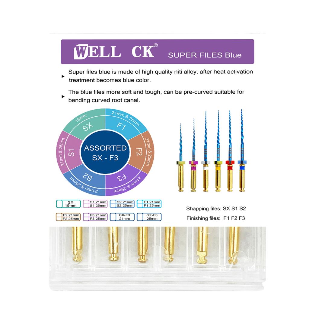 6Pcs Dental Heat Activated Canal Root Files Super File Bluesx-F3 25Mm Dentist Tools Can Bend For Preparing Root Canal Treatment