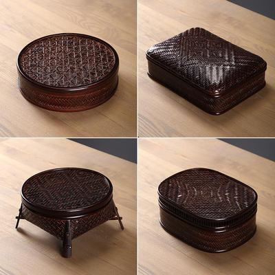 Round Bamboo Lacquered Japanese Food Storage Basket with Lid - Retro Handheld Gift and Tea Set Container