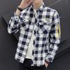 Camicia a quadri da uomo primavera e autunno taglia grande colletto alla coreana camicia casual
