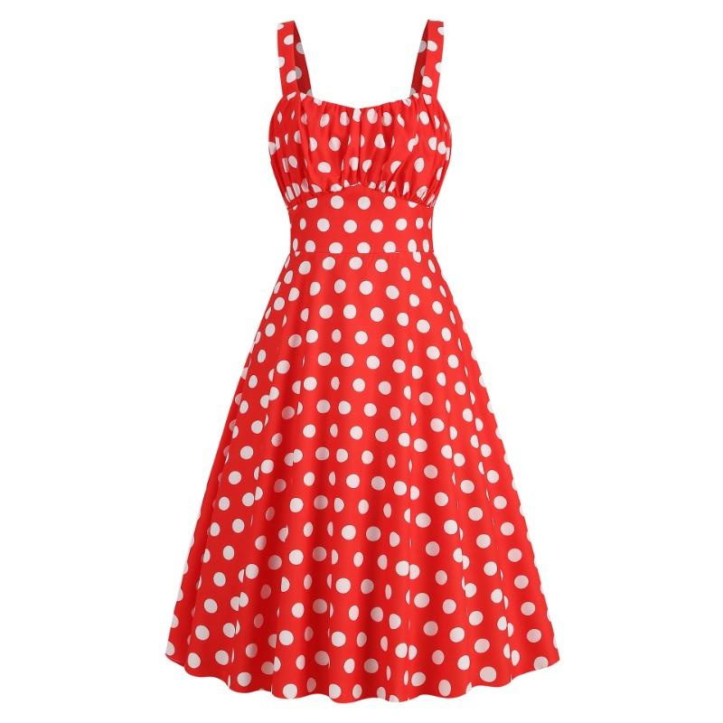 Source Ss Retro Suspender Neck Dual-purpose Polka Dot Thin Dress