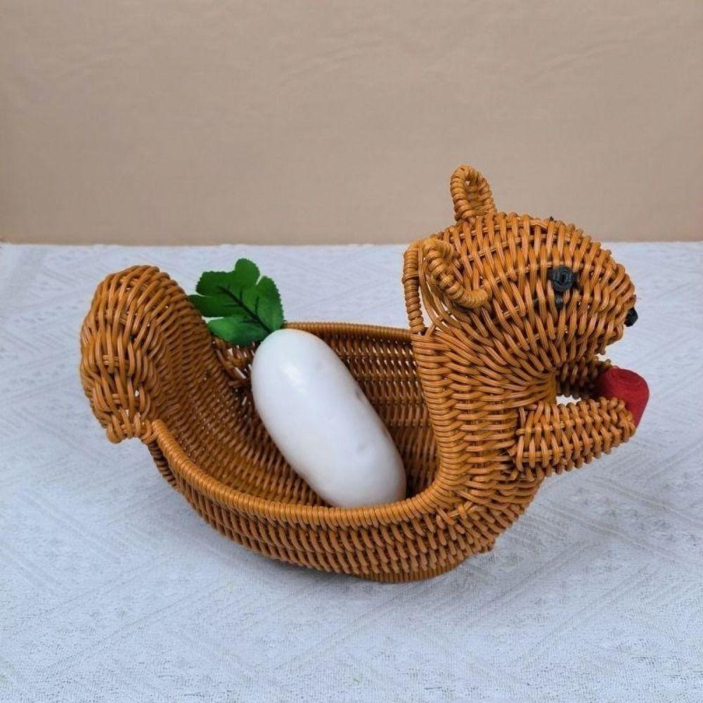 PP Squirrel Shaped Storage Basket Handwoven Imitation Rattan Storage Basket  Home Storage
