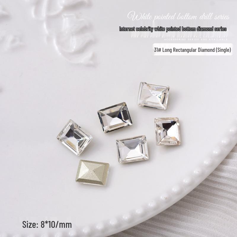 Nail Art Decorations: Transparent Pointed Rhinestones - Heart, Water Drop, Square, Butterfly Shapes