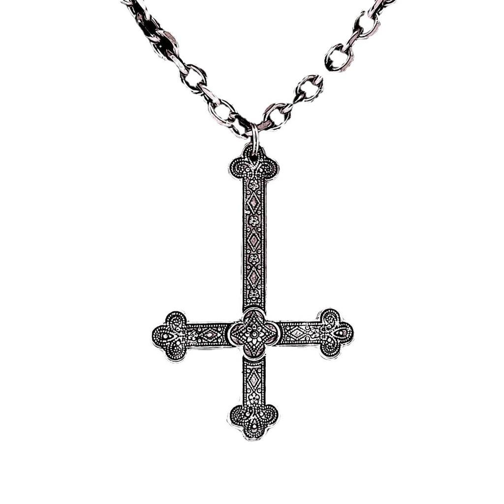 Dark Gothic Cross Pendant Necklace With Alloy Chain For Men And Women