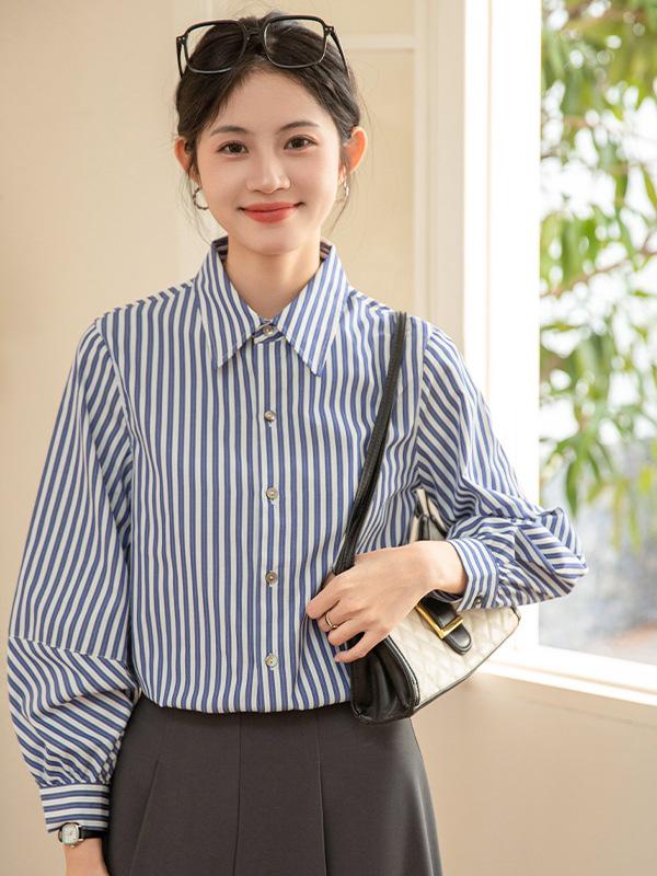 

Women s Striped Loose Collar Long Sleeve Shirt Small