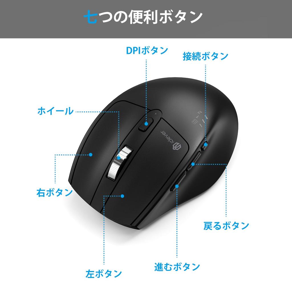 iClever Wireless Wireless Bluetooth Wireless Rechargeable Dual Connectable To 3 4 Level DPI 7 Key Bluetooth Business OS Compatible MD167 Mouse, Mouse,