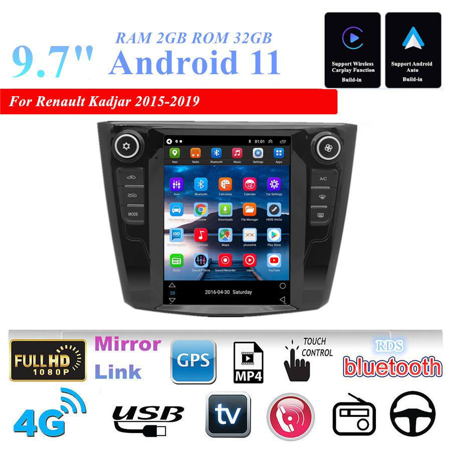 9.7'' For Android 11 2+32GB Radio GPS WIFI 3G 4G For Renault Kadjar 2015-2019
