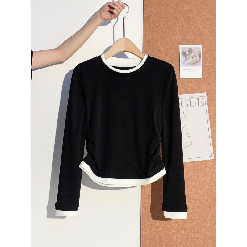 

Women s Slim Fit Color Block Patchwork Long-Sleeve T-Shirt XL (Weight 115-125 lbs) чёрный