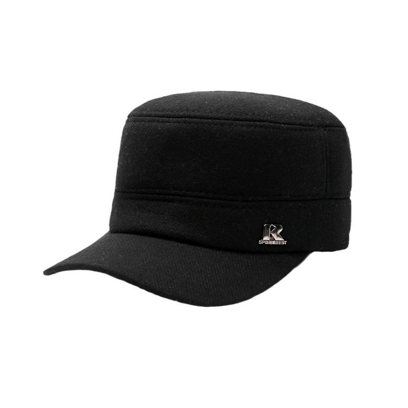 Hat Men's Winter Flat Hat Fleece Thickened Cap Dad Wool Cotton Hat Thermal Ear Protector