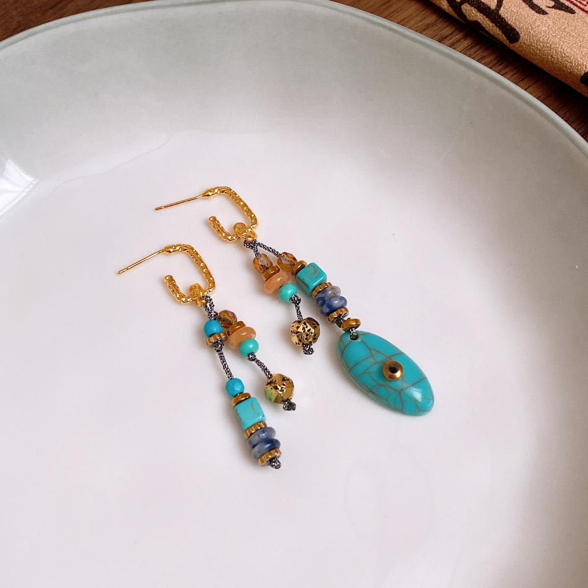 

Retro ethnic style irregular turquoise pendant necklace jewelry women, collarbone chain necklace jewelry set