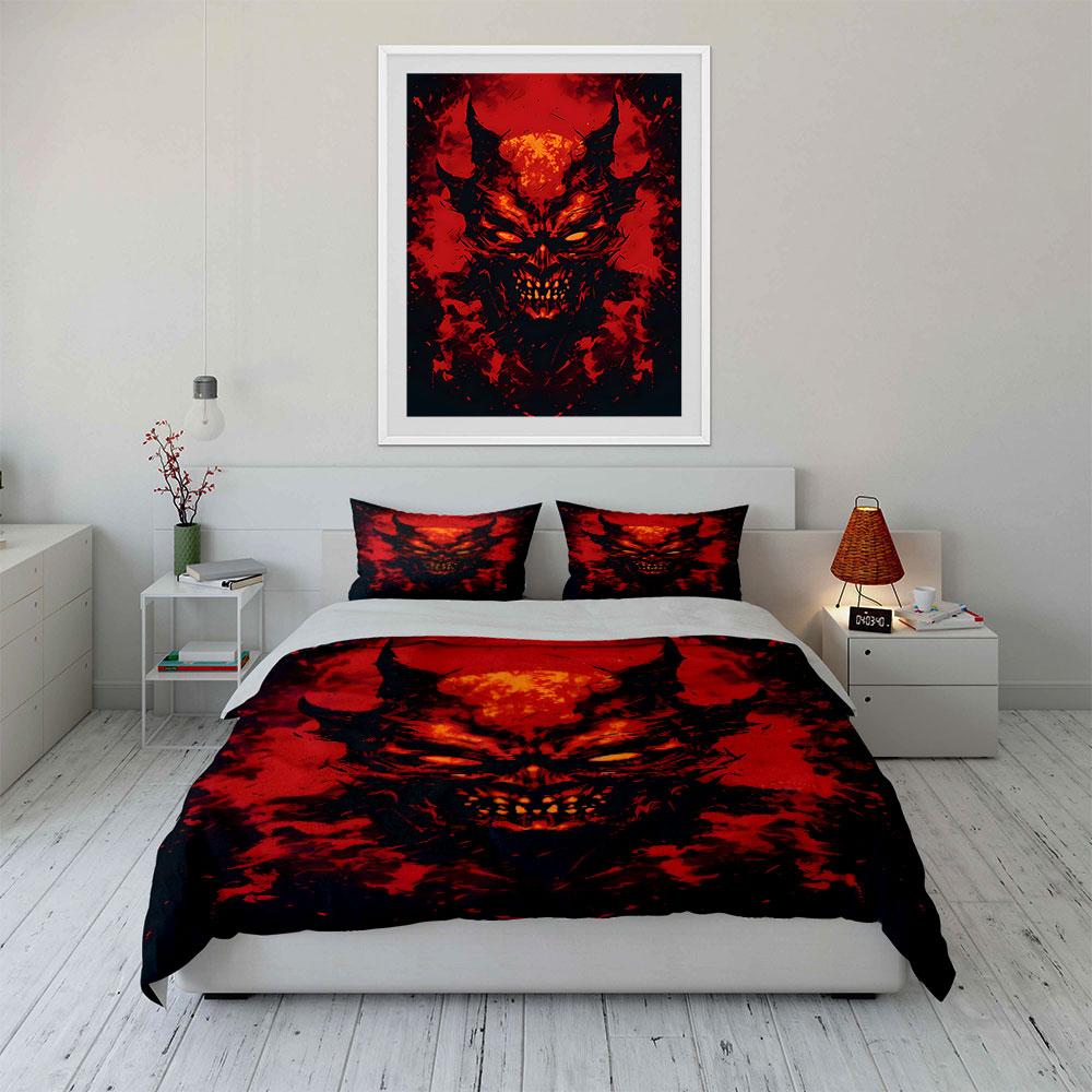 Fiery demon face motif. Bedding sets Duvet cover sets Duvet covers Pillowcases(1*Duvet Cover 2*Pillowcases without duvet insert)
