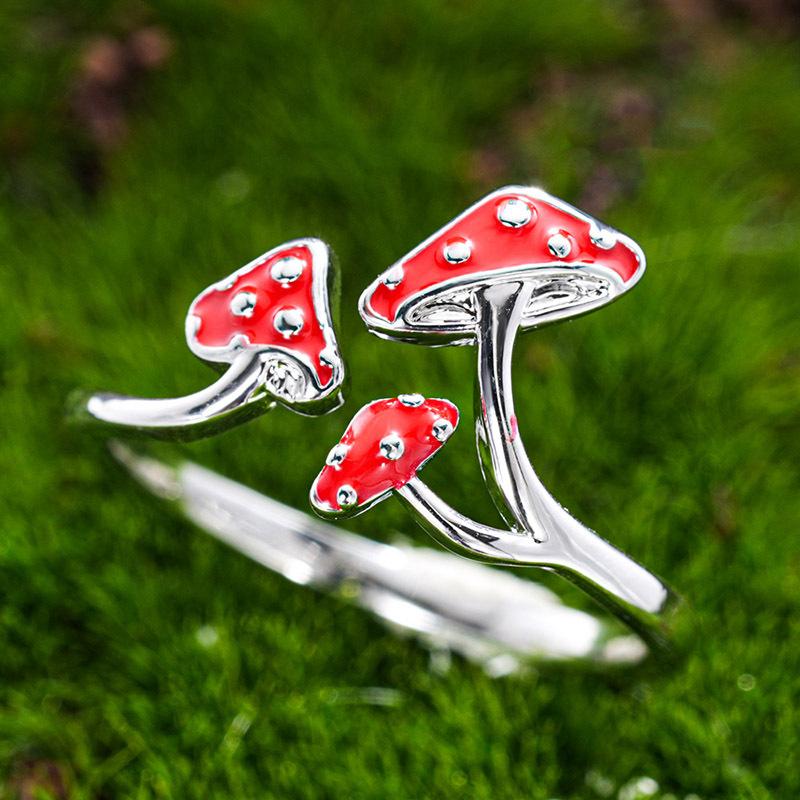 Cute Red Mushroom Design Open Adjustable Ring Mushroom Rings Birthday Christmas Gift Anniversary Women Party Jewelry Gifts