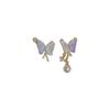 Silver Needle French Light Luxury Asymmetrical Color Butterfly Stud Earrings Temperament Pearl Earrings Fashion Sweet and Cool Wind Earrings