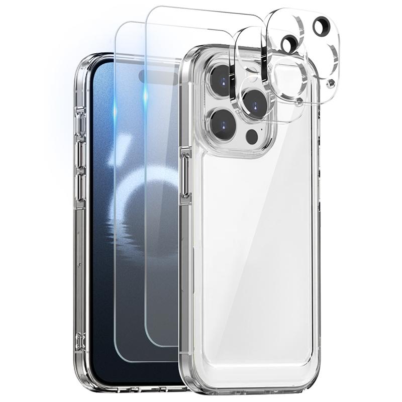 

NORTHJO 5 in 1 For iPhone 16 Pro Max Case Clear PC+TPU Phone Cover with 2 Screen Film,2 Lens Film A