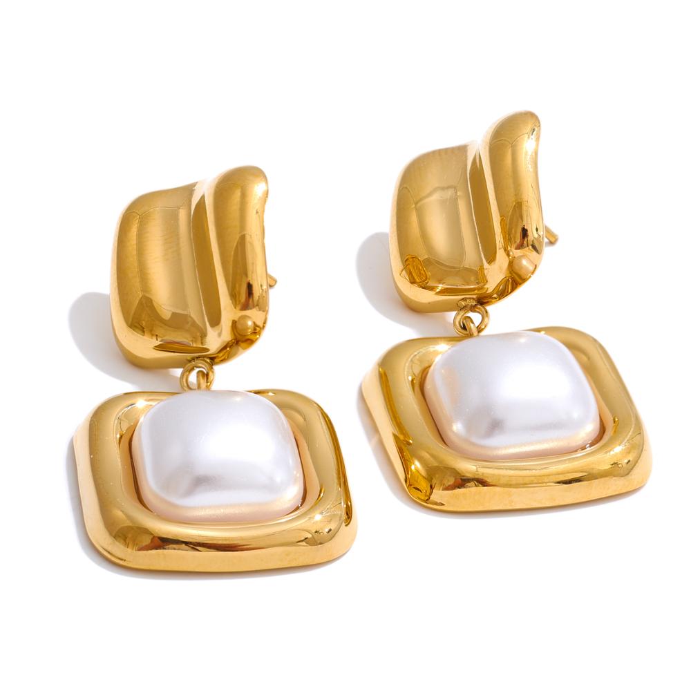 

Yhpup Elegance Imitation Pearls Square Drop Earrings Anti Allergic Stainless Steel Attractive Popular Korean Jewelry Gift