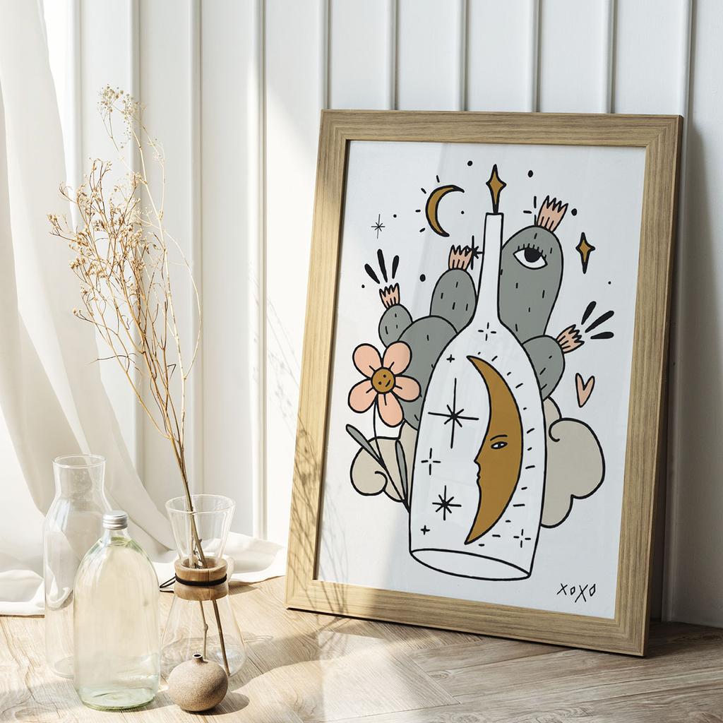 Plakat ilustracja księżyc kaktus