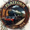 Vintage Metal Train Wall Art 8x8 Inch Round Aluminum Sign Retro Home Decor