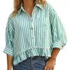 European and American women's clothing fashion commuter striped lace hem loose shirt five-quarter sleeve shirt