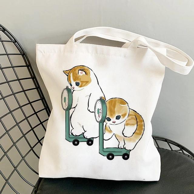 Kawaii coelho gatos dos desenhos animados sacos de compras bolsas lona sacos de ombro mulher sacos de compras alta capacidade bolsa de praia