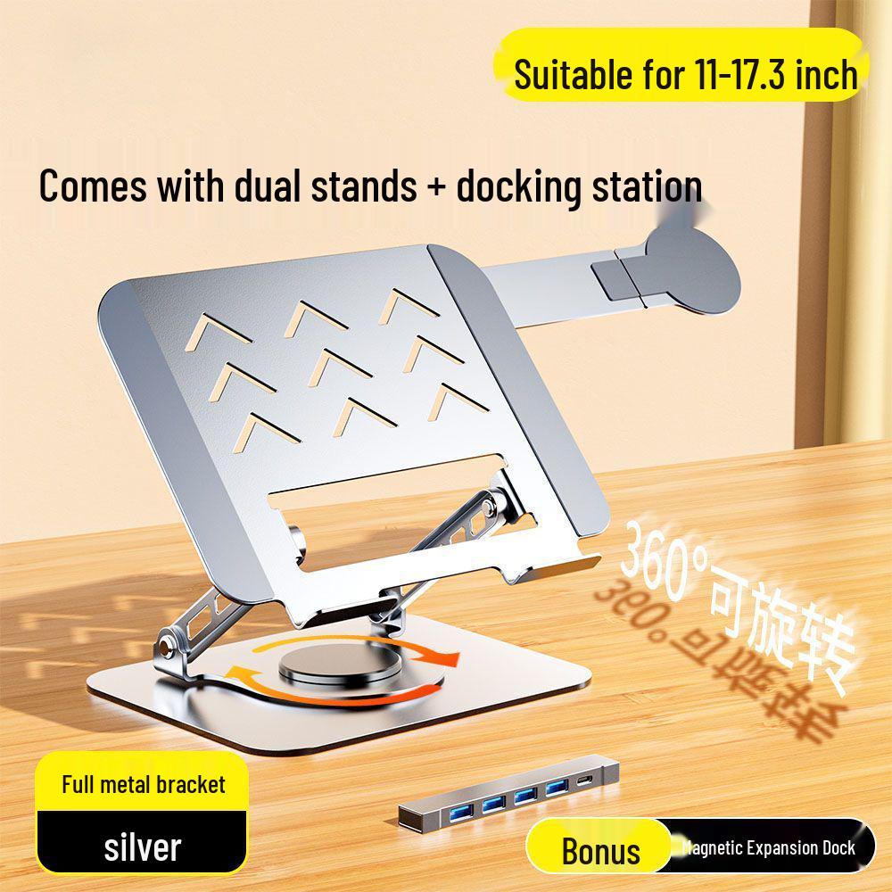

360° Rotating Foldable All-Metal Laptop & Tablet Stand with Expansion Dock and Magnetic Heat Dissipation.