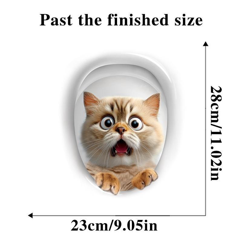 Creative Realistic Cute Cat Vision 3D Toilet Sticker Fun Animal Bathroom Toilet Lid Decor Self-adhesive PVC Waterproof Painting
