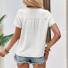 Women Summer Loose V Neck White Lace Short Sleeve Blouse Shirt