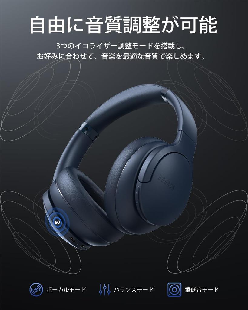 DOQAUS LIFE4 Wireless Bluetooth Up to 90 Hours of Continuous 3 EQ AAC Wired and Wireless Comfortable Deep Navy Blue Headphones, 5.3, Playback, Modes,