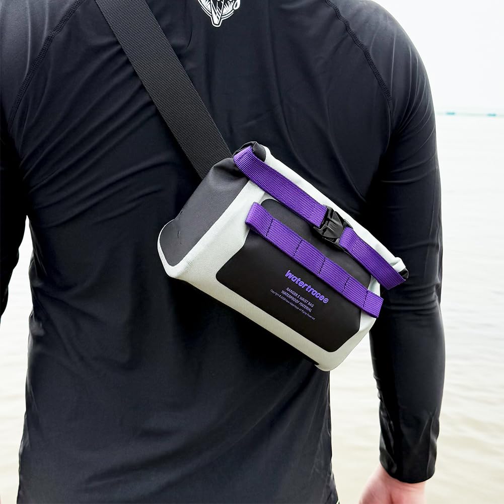 Watertrace Waterproof Waist and Light for Outdoor Use Bag, 1.5L Capacity, Roll-Top Closure, Black/Pink Gray/Purple,