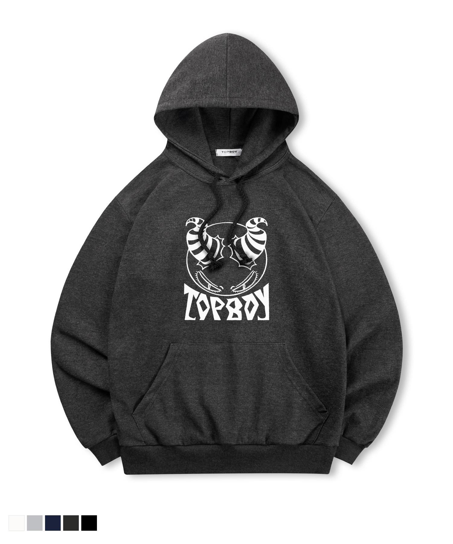 Top Boy [Non-Fleece Or Fleece-Lined] Striped Devil Print Hooded Sweatshirt (Type C) (Fleece-Lined) Navy Pth1093/L