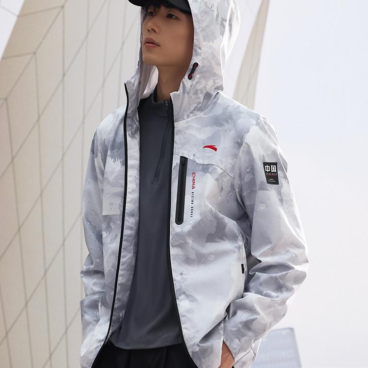 Anta Mens Training Series Full Print Hooded Long Sleeve Jacket Men Jacket Pure-White 152447617N-3