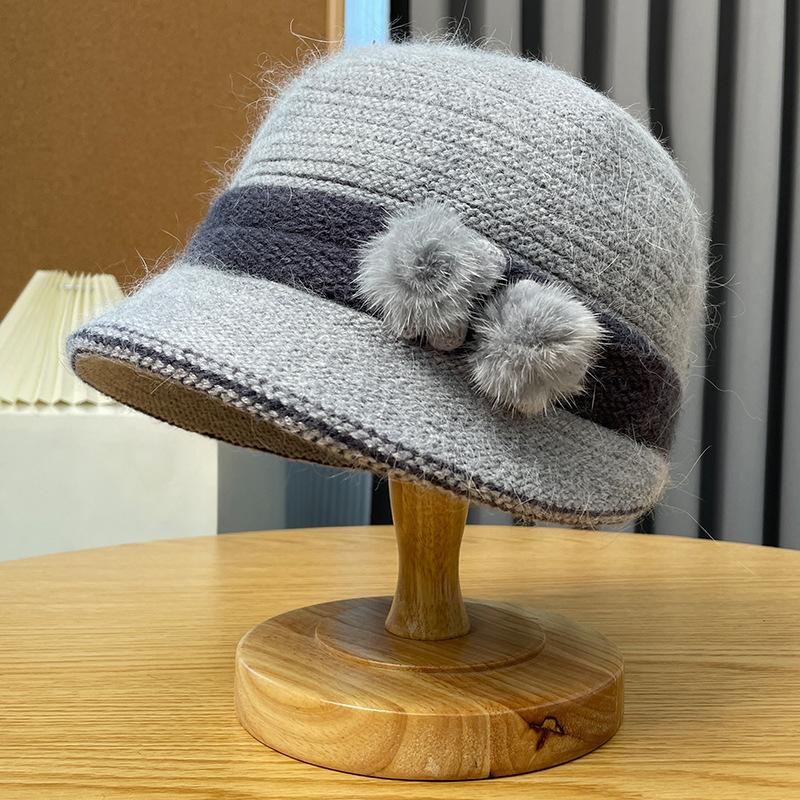Rabbit Fur Fisherman Hat for Women, Winter Warm Pullover Knitted Hat for the Elderly, Cold-proof Mom Hat, Sun-shading Duckbill Cap