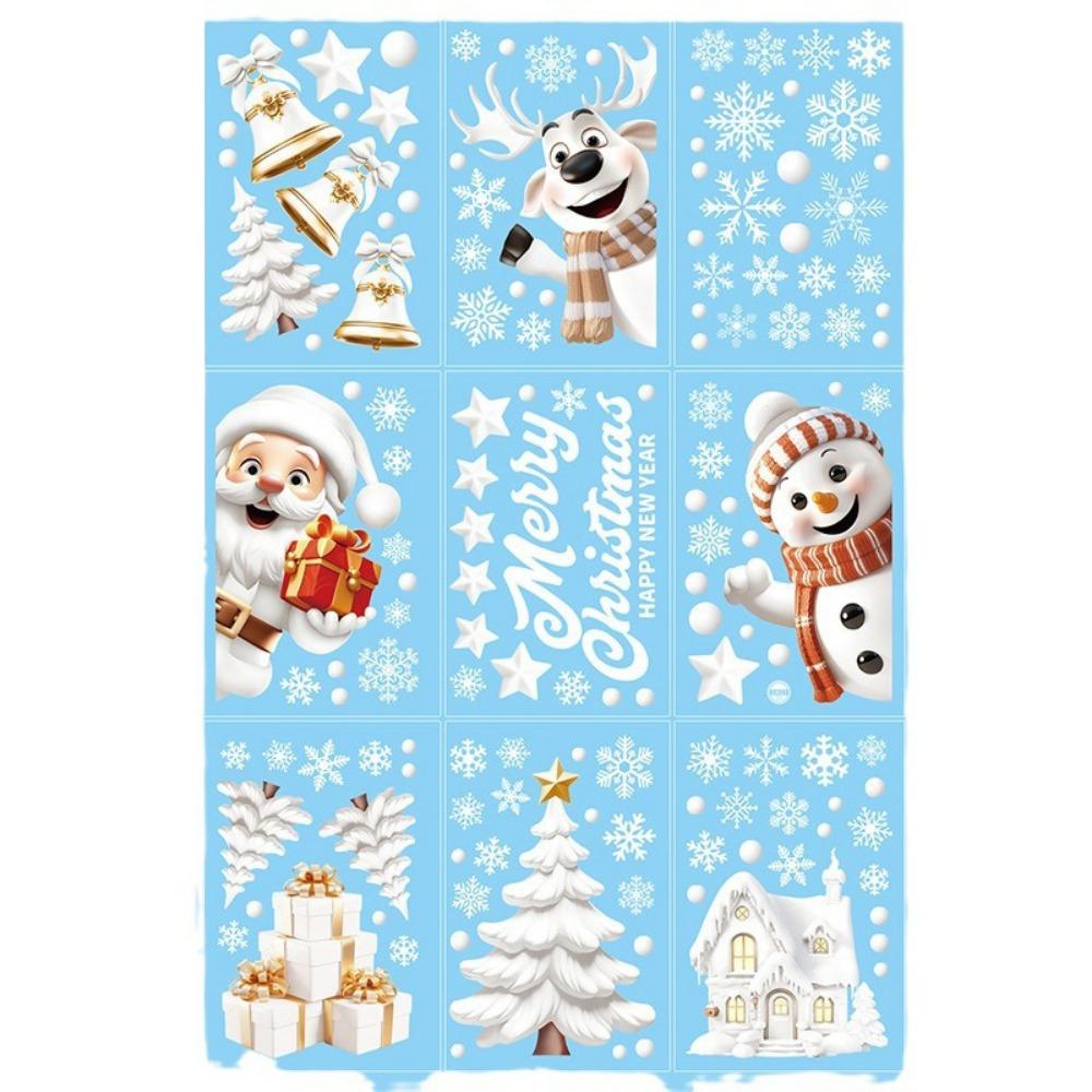 9 Sheets Multicolor Christmas Static Stickers 3D Merry Christmas Snowflake Sticker Snowman Reindeer Santa Clause