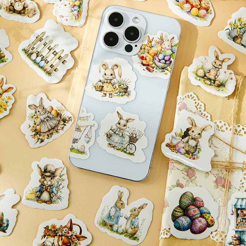 50pcs Easter Bunny Egg Stickers, Cute Cartoon Bunny Decals for Scrapbooking, Easter Cup, Notebook, Luggage Decorations, Holiday