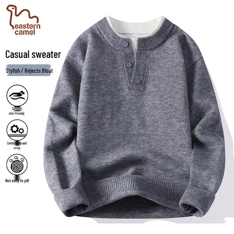 Eastern Camel Men's Faux-Layer V-Neck Knitted Sweater