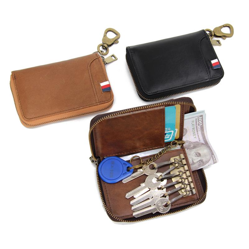 Genuine Leather Car Key Bag - Women's/Men's Waist-Hanging Zipper Key Case
