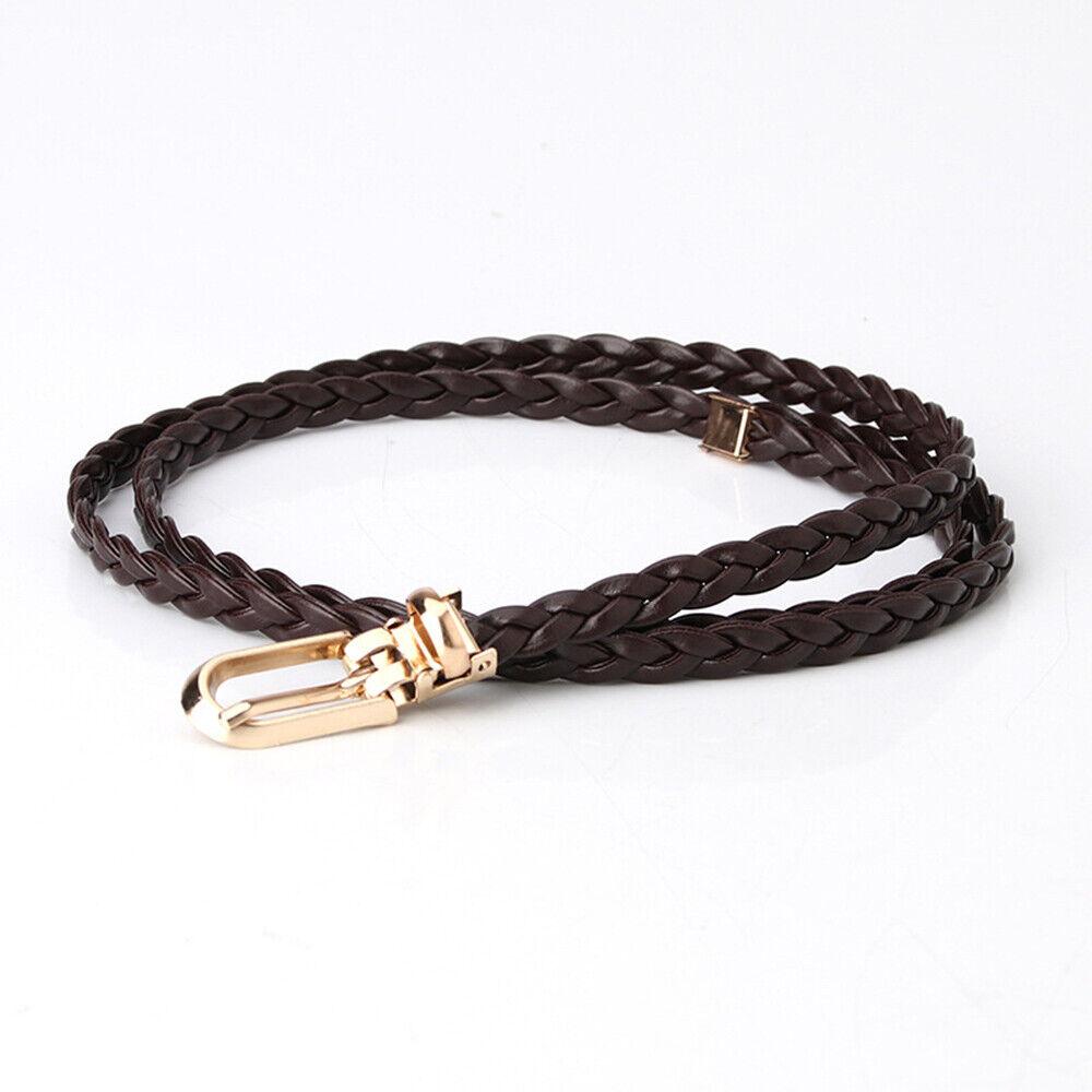 Braided PU Leather Belt Women Thin Waist Belt Dress Coat Decorative Waistband