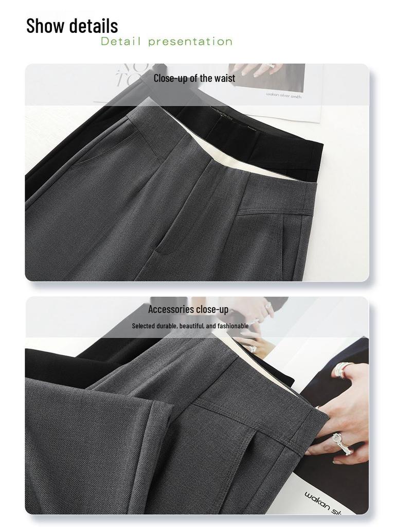 Women's Gray Wide-Leg Drapey Pants - Spring 2025 High-End, Slimming Straight-Leg Trousers