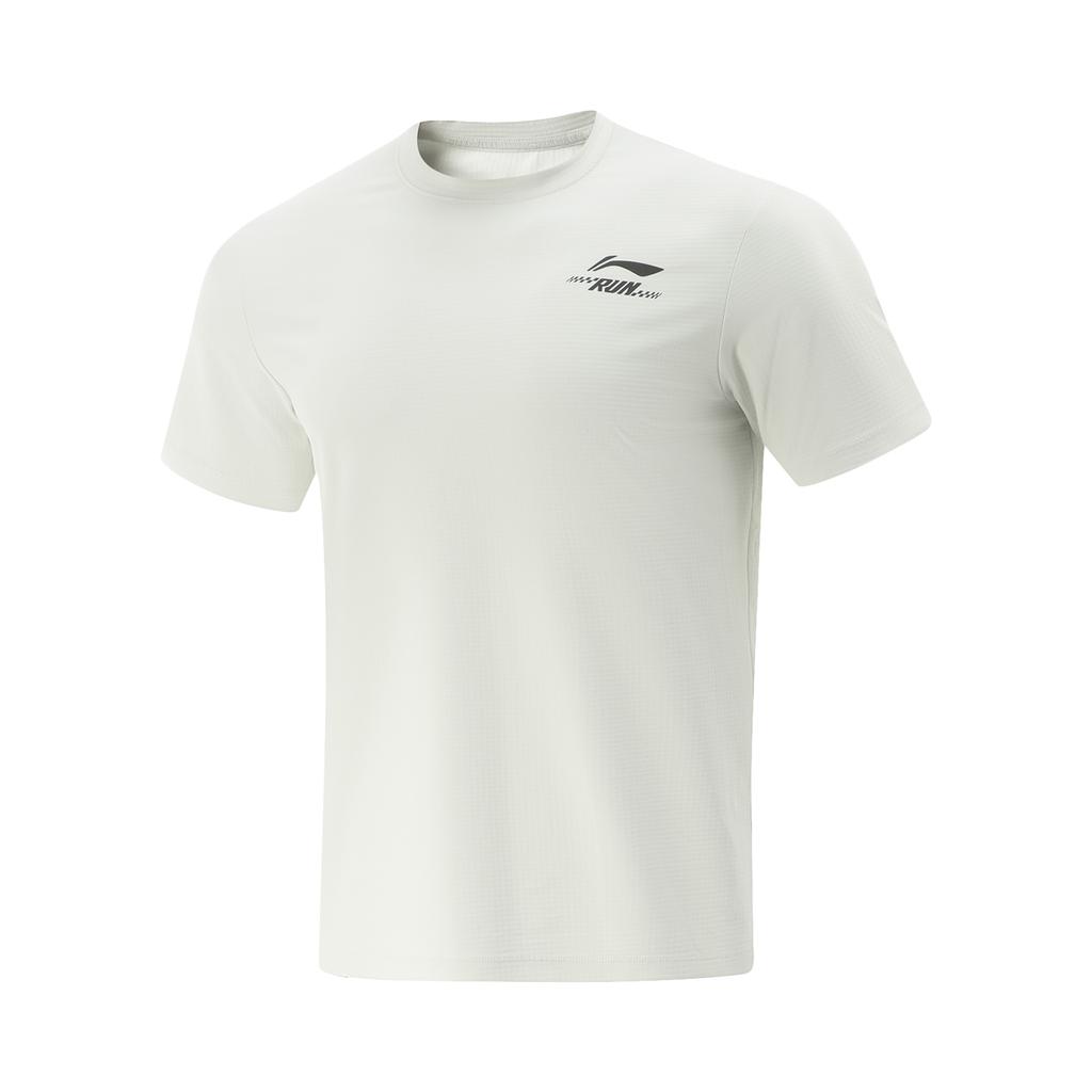 Li Ning Running Series Versatile Round Neck Letter Brand Logo Comfortable Simple Quick-Dry Short Sleeve T-Shirt Men T-Shirt White-Birch Gray ATSV371-2
