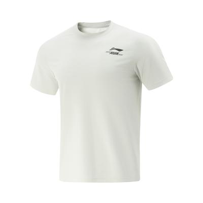 Li Ning Seria Biegowa Wszechstronny Okrągły Dekolt Logo Marki z Literami Wygodny Prosty Szybkoschnący T-shirt z Krótkim Rękawem Męski T-shirt Biało-Brzozowy Szary ATSV371-2