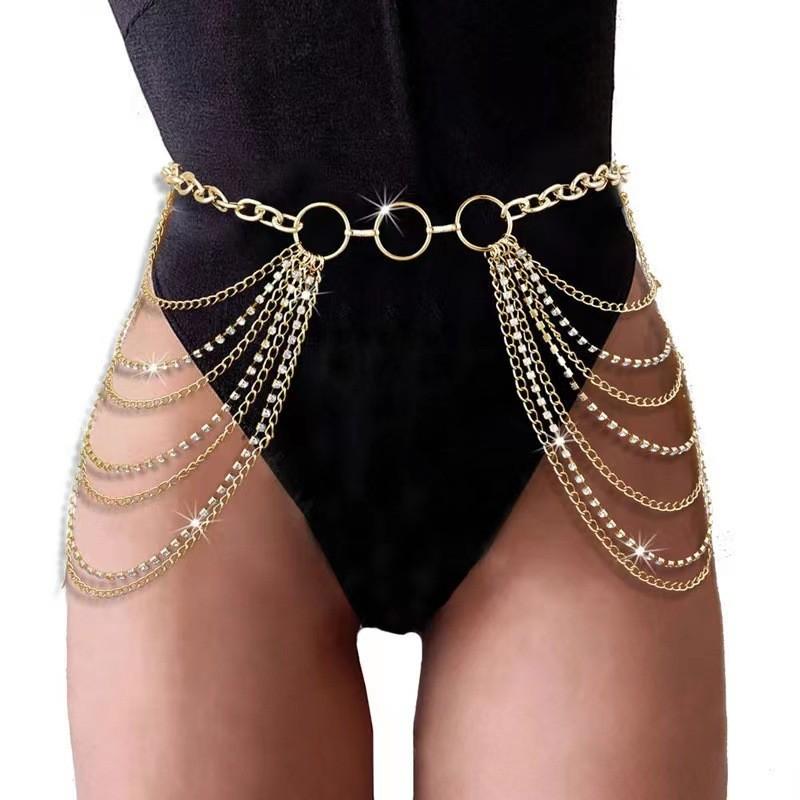 Europen Metal Multilayer Chain Waist Chain With Water Drip Embellishments For Beachwear Women
