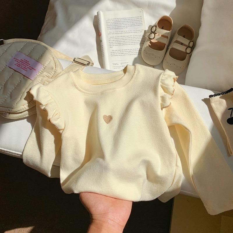 

Весенне-осенняя рубашка из хлопка для девочек с вышивкой Love, футболка с длинным рукавом, одежда 140cm абрикосовый