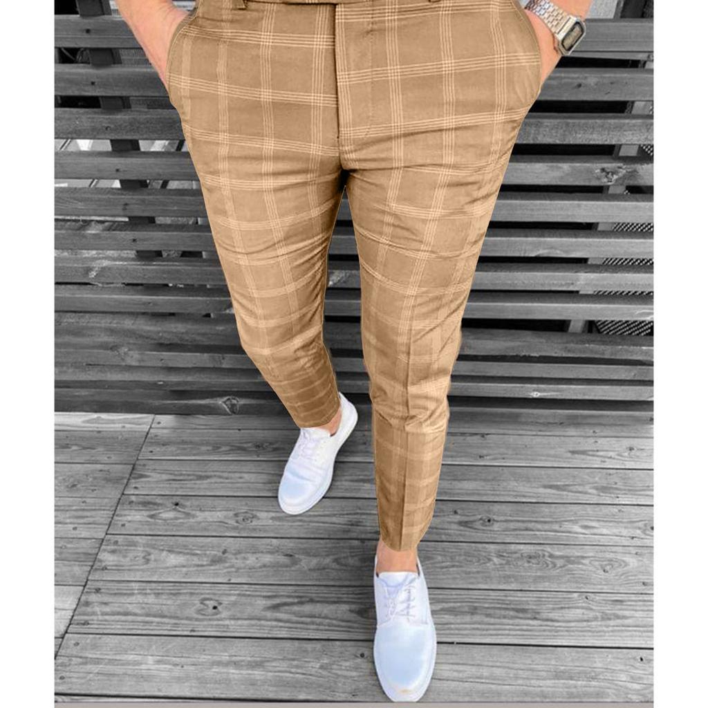 Men's Fashionable Stretch Trousers, Slim-fitting Plaid Trousers, Business Suit Trousers, Casual Golf Trousers