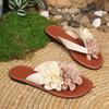 Fashion Bohemia Mesh Flower Decoration Pu Flip Flops Women 2025 Summer Flat Feels Sandals Sexy Non Slip Beach Slippers Plus Size 43