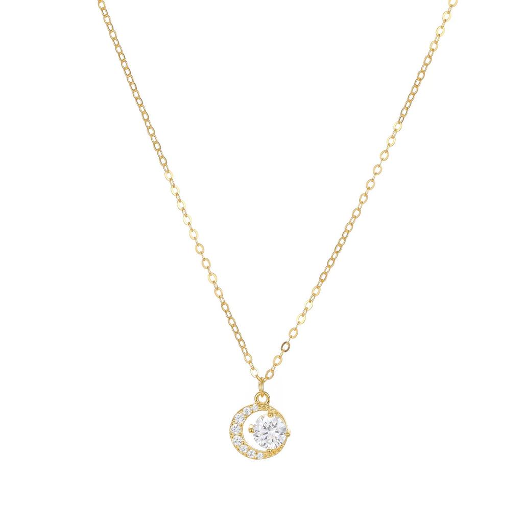18k Gold-Plated Sterling Silver Crescent Moon Pendant Necklace for Women - Elegant Japanese Design