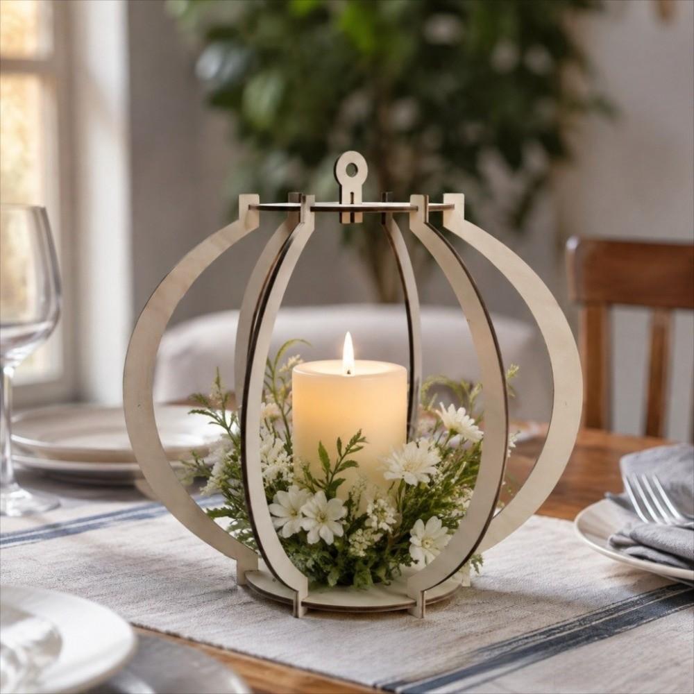 Pumpkin Shaped Wooden Candle Holder Laser Cut Desk Ornaments DIY Candle Stand Desk Ornament