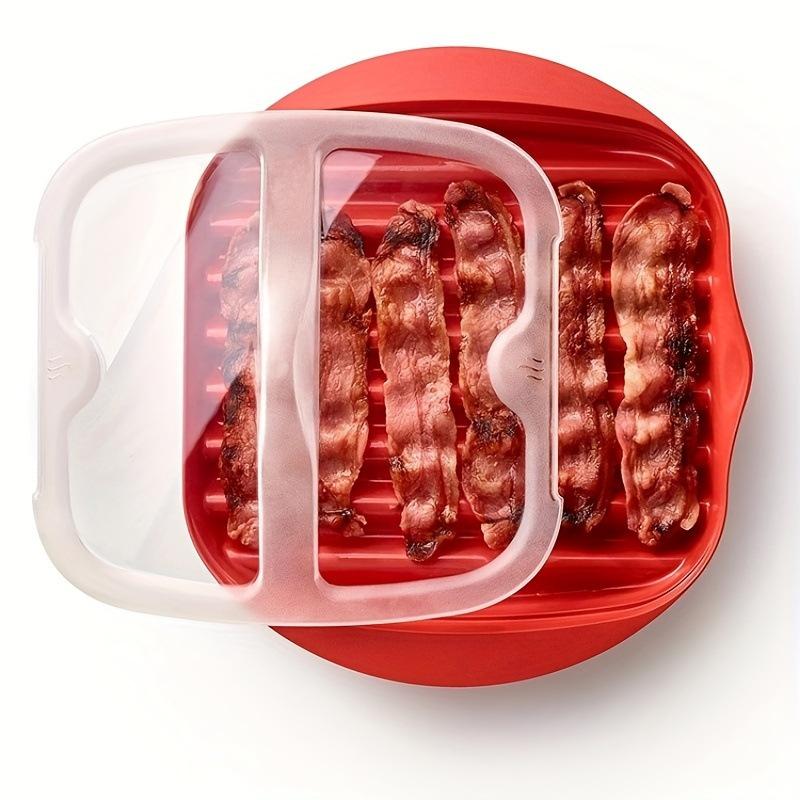 Microwave Bacon Maker Cooker Tray with Splatter Lid BPA-Free Microwave Bacon Grill Pizza Tray Efficient Food Prep Kitchen Tools