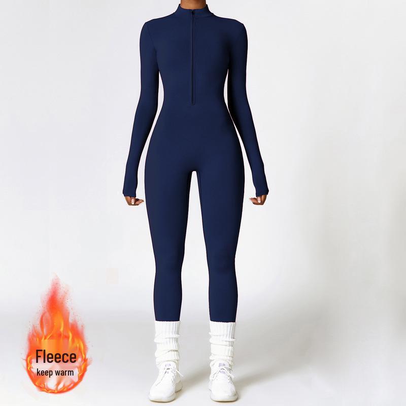 Women's Euro-American Zip Long Sleeve Yoga Set: High-Intensity Dance & Fitness Jumpsuit