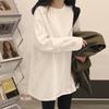 White Long-Sleeve Cotton Sweater Tunic for Women - Mid-Length, Velvet-Lined, Butt-Covering. Perfect Autumn/Winter Layer.