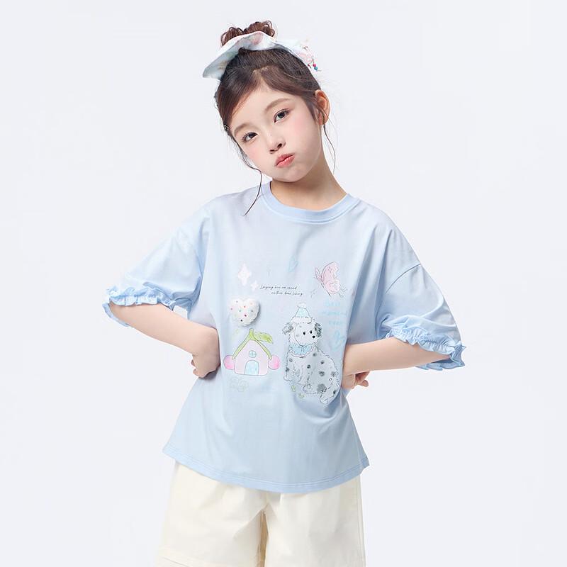 Little Yinman Girls' 10A Antibacterial Cotton Blend Printed Short Sleeve T-Shirt